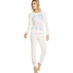 Chaser LOVE Print Lounge Top Bottoms Joggers Pants Set MSRP $158 NWT S/M